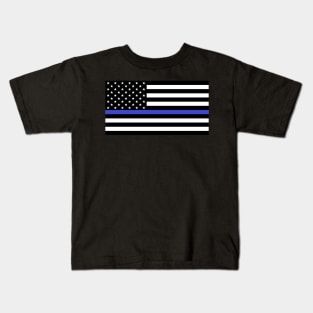 US Flag "Thin Blue Line" B&W Kids T-Shirt